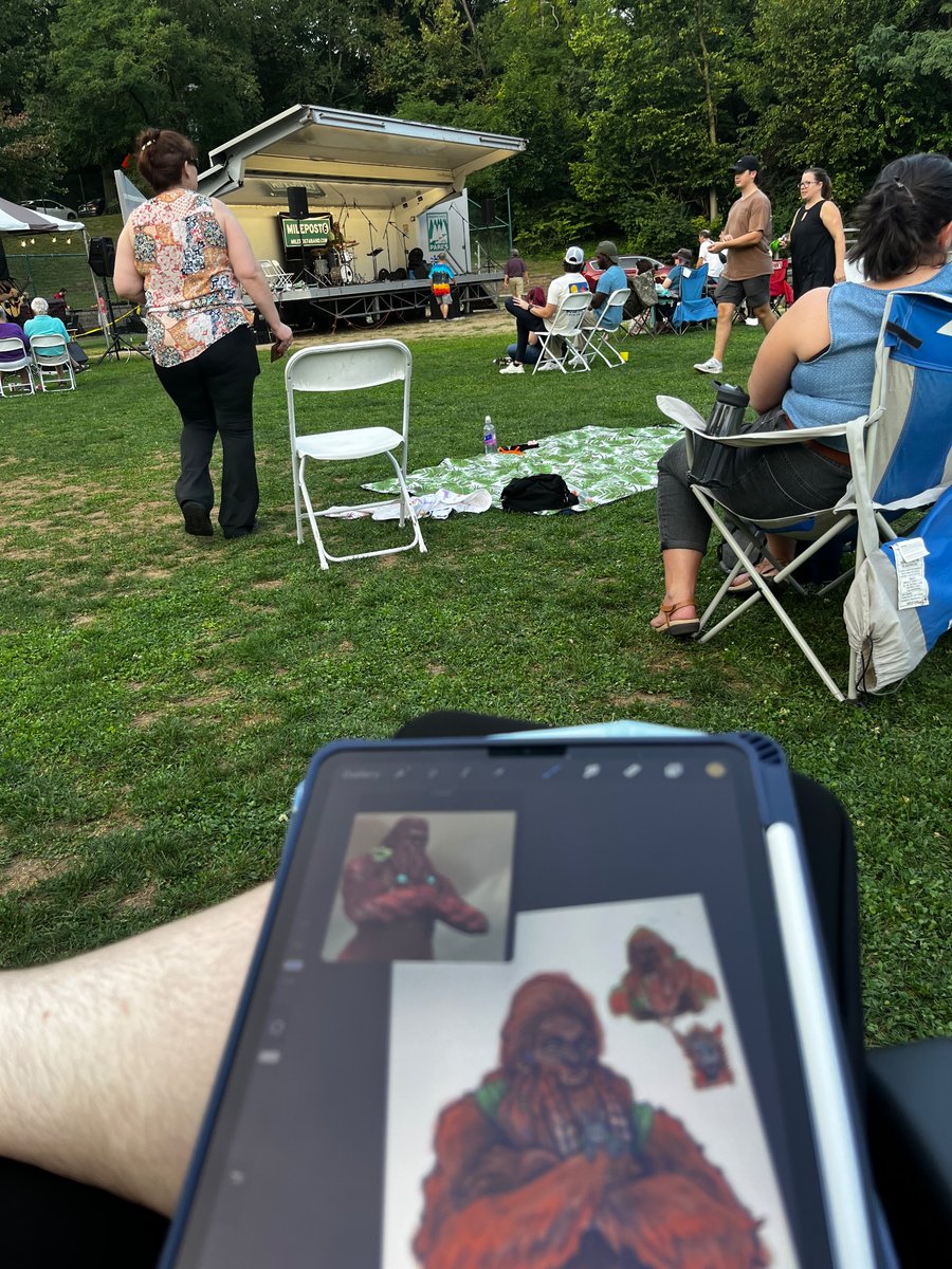 JDArtist23's tweet photo. Outdoor concert drawing while waiting for my fiancé to go on. And fireworks afterward!
#cryptozoo #cryptozoobook #sasquatch #bigfoot #chupacabra #paintingdragonfeathers #art #artist #writer #artistlife #fantasy #illustration #procreate https://t.co/JOJ2yUrc4t