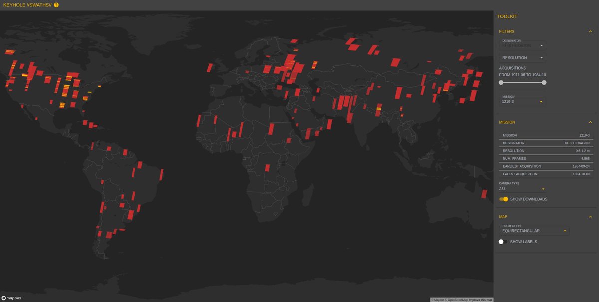engelsjk's tweet photo. @CORONAGAMBIT @aaronbateman22 @shell_jim It’s the declassified imagery with available scans highlighted. I built the site in mid-2022 and didn't realize that USGS has added ~150k more images online since then. Mostly KH-9 with ~4k more just from 1219-3. Thanks for spotting that, I've updated the site with newer data. https://t.co/hhf3WzoNy3