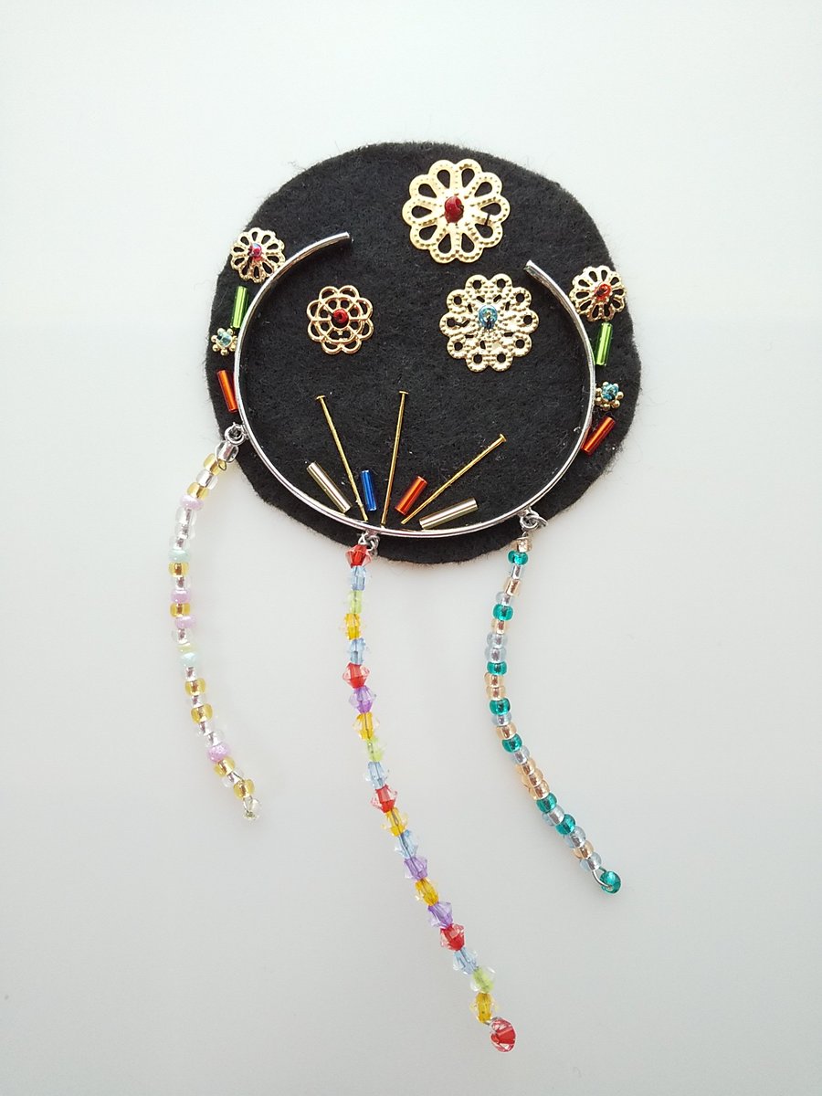 今月のビーズ刺繍
８月は花火です🎇
これまでとは だいぶ違う感じで…
ビーズ刺繍とは言えないかも😝