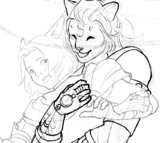 A #FFXIV WoL x Wuk Lamat commission wip!! Adorable kitties 🥹 