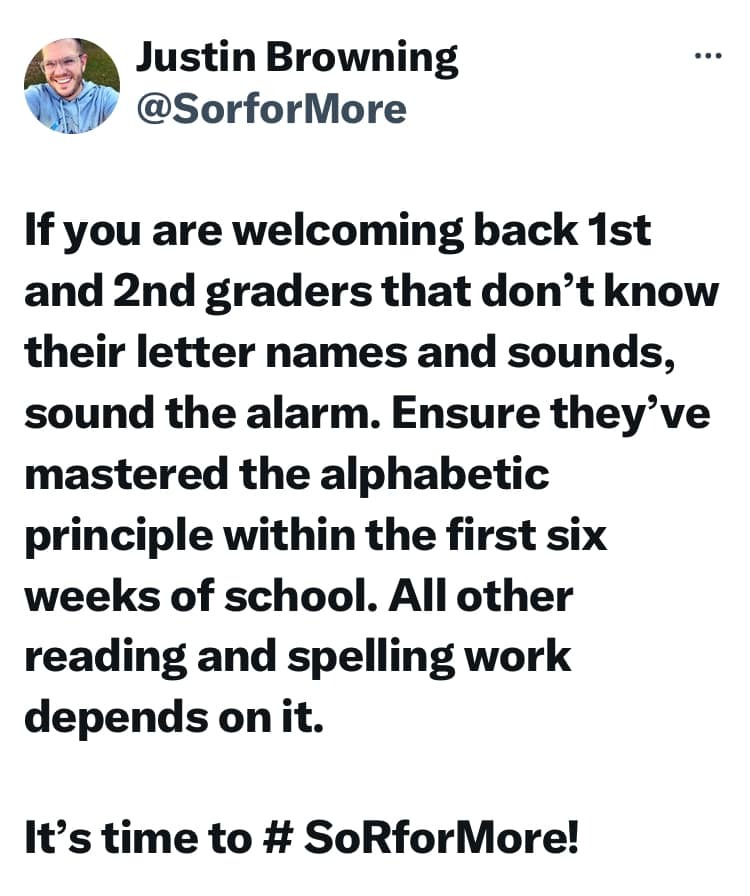 I couldn't agree more with this, especially for ELLs!
My Own Take: For ELLs, regardless of age, students should be able to call off the name and sound of all letters of the alphabet at around 30-40 letters a minute.
(Post originally shared by Decoding Dyslexia Oregon)