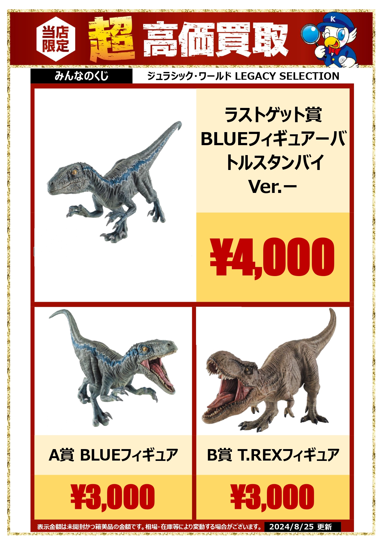 みんなのくじ　ジュラシックワールド　A賞　B賞　セット　フィギュア 新品】みんなのくじ ジュラシックワールド A賞BLUE＋B賞 T.REX