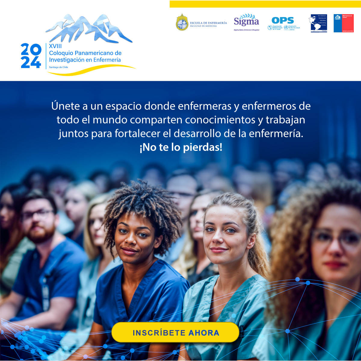 ¡Únete a los cientos de profesionales en salud!
Buscar avanzar en el desarrollo de la enfermería, junto a compartir las buenas prácticas e innovaciones son algunos de los temas en el XVIII Coloquio Panamericano de Investigación en Enfermería

👉🏼 Inscríbete coloquioenfermeria2024.cl/inscripciones