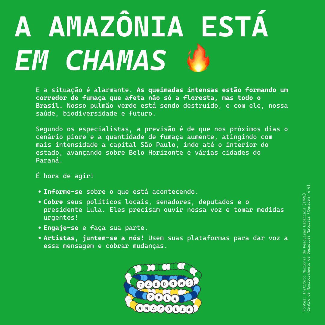 scottoupdates's tweet photo. 🚫| Este não é um update mas algo de extrema importância.
Nos últimos dias, a Amazônia está quebrando recordes de queimadas e isso está afetando vários estados brasileiros, você pode ajudar subindo a tag "FANDOMS PELA AMAZÔNIA". 

Links abaixo com mais informações: https://t.co/z5dv3GBKmk