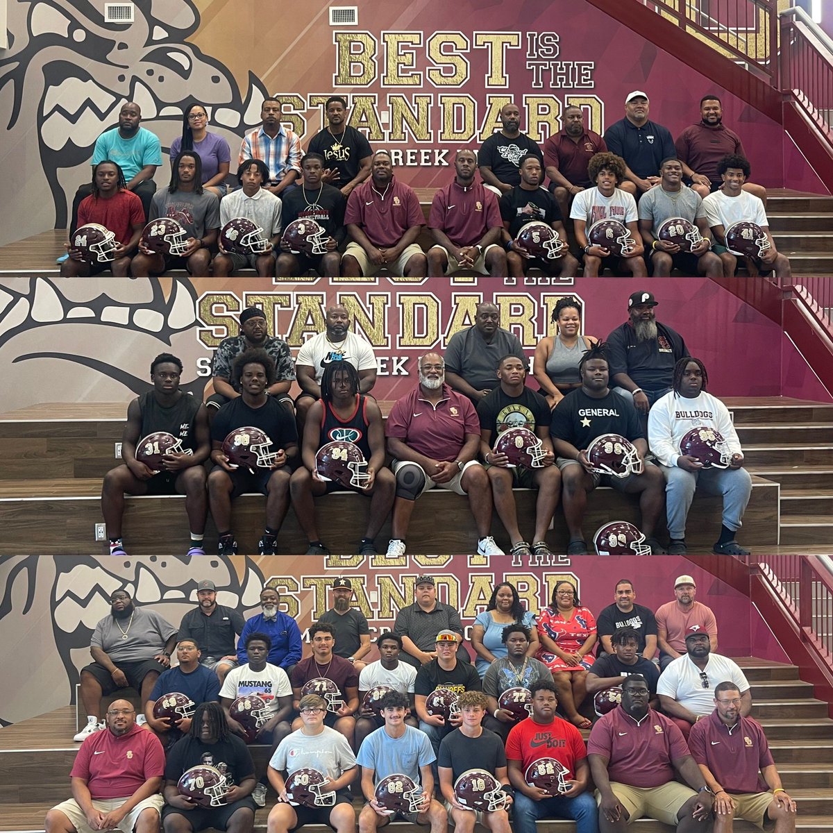 HumbleISD_SCHS's tweet photo. Decals with Dads was a great event today at SC. Family members got to prepare their players’ helmets for the season, break bread, and spend time as a team - a Bulldog tradition and a great start to the season ahead. 
Go Bulldogs!  🏈🐾💪 @SC_BulldogFB https://t.co/XdD6sx8wC0