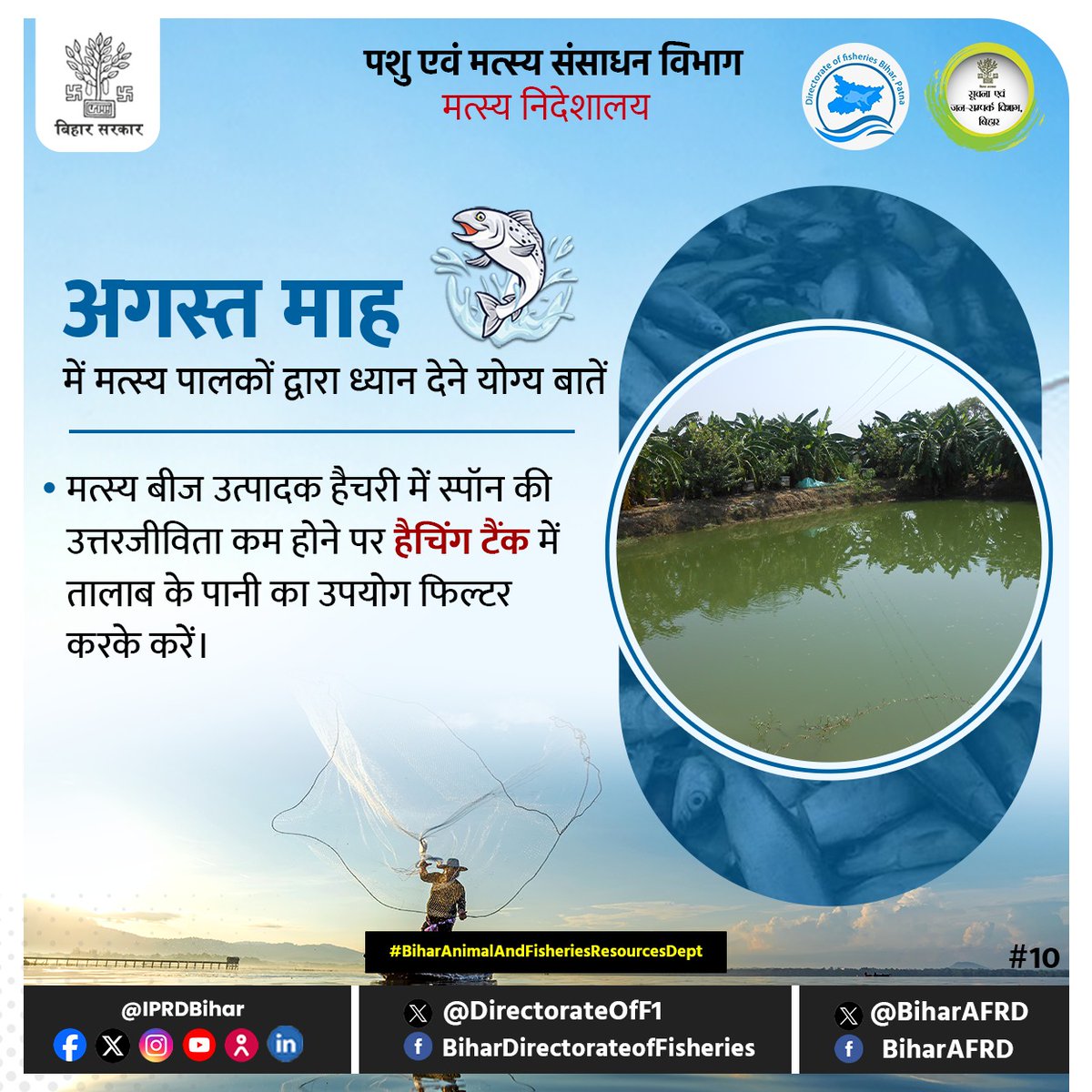 अगस्त माह में मत्स्य पालकों द्वारा ध्यान देने योग्य महत्वपूर्ण बातें 

<a href="/renu_bjp/">Renu Devi 🇮🇳</a> 
<a href="/vijayaias/">nvijayalakshmi</a> 
<a href="/Dept_of_AHD/">Dept of Animal Husbandry & Dairying, Min of FAH&D</a> 
@AnimalBihar 
#BiharAnimalAndFisheriesResourcesDept 
#fish #fishfarmers