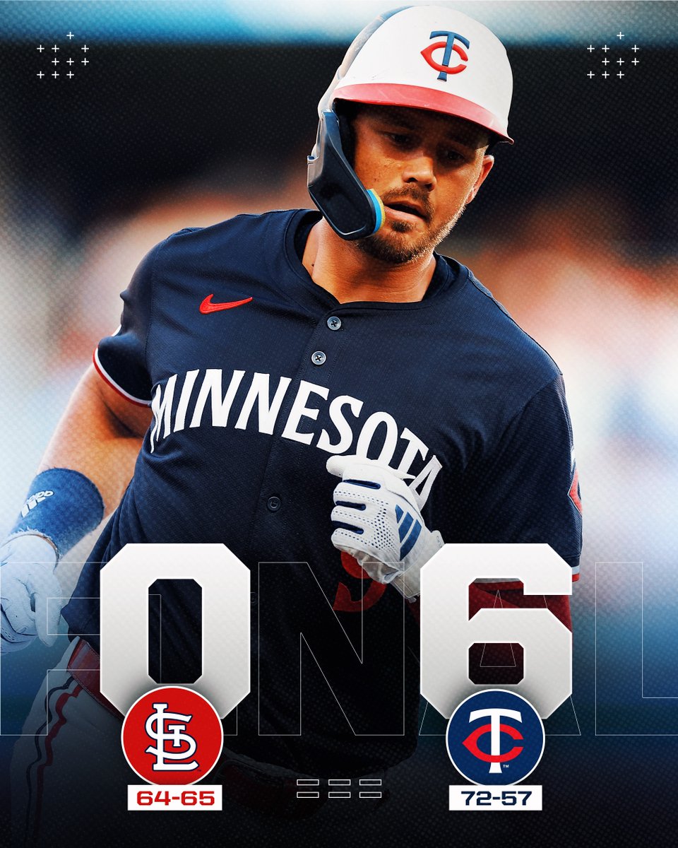MLB's tweet photo. Trevor Larnach clobbers two homers, Pablo López throws 7 scoreless innings as @Twins blank the Cardinals. https://t.co/Dww6u3Rduu