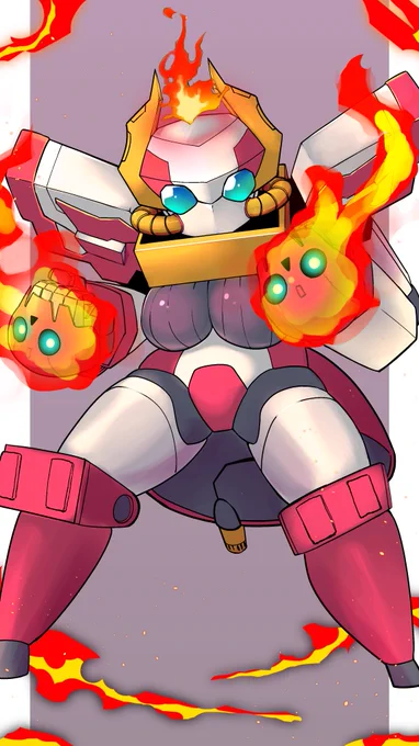 ムチムチと燃える真っ赤な炎 #robotgirl #ロボ娘