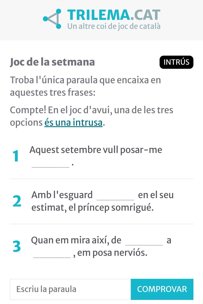 trilema_cat's tweet photo. Últim trilema intrús de l'estiu! 🏖🏕
#llengua #joc #català
👉🏼https://t.co/tK76jY3vHH https://t.co/N21w2E26Uq