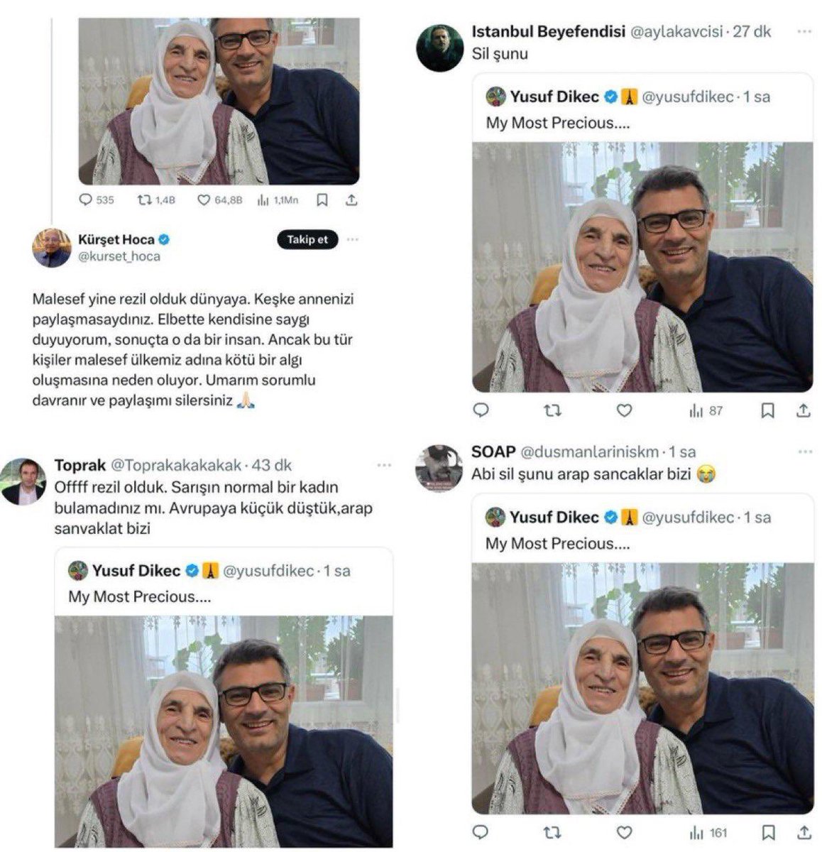 IsmailogluF's tweet photo. Kemalists responded to this photo of Yusuf Dikeç and his mother by asking him to delete it, claiming that it embarrasses Türkiye and that he should’ve shared a photo of himself and a blonde woman instead! https://t.co/3DG8SMnlWJ