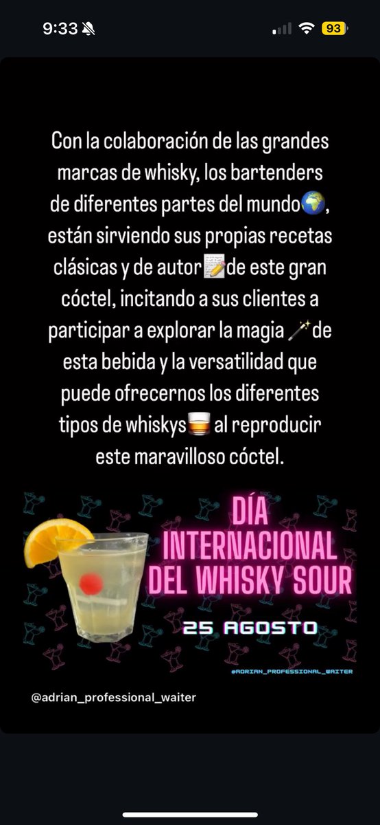 🌐DÍA INTERNACIONAL DEL WHISKY SOUR🌐

▶️25 DE AGOSTO 

#whiskysour #whisky #bourbon #díainternacional #coctelería #cocteles #cocktails #cocktail #hostelería #camareros #bar  #restaurant #cereal #limón #azúcar #parati #fyp #viralreelchallenge #tendencia #receta
