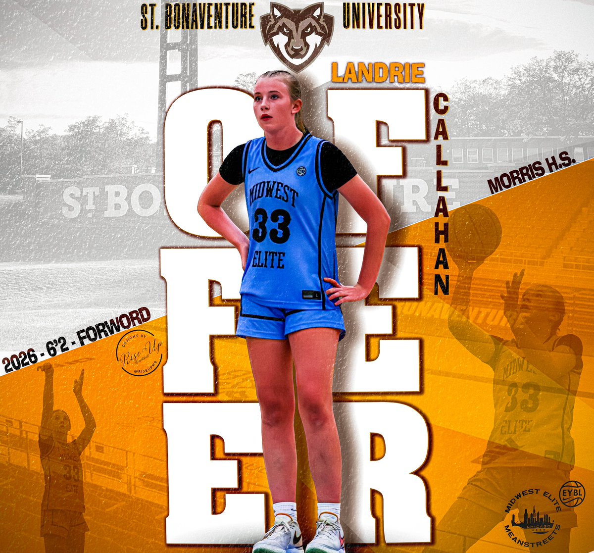 Congratulations to Landrie Callahan (<a href="/CallahanLandrie/">Landrie Callahan</a>) on the scholarship offer she received from St. Bonaventure University WBB (<a href="/BonniesWBB/">Bonnies Women's Basketball</a>) and Coach Crowley (<a href="/CoachCrowley/">Jim Crowley</a>).

#EliteStreetsEYBL #ElitePerformer #D1Athlete #RisingStar #CollegeBound #MidwestStreetsEYBL