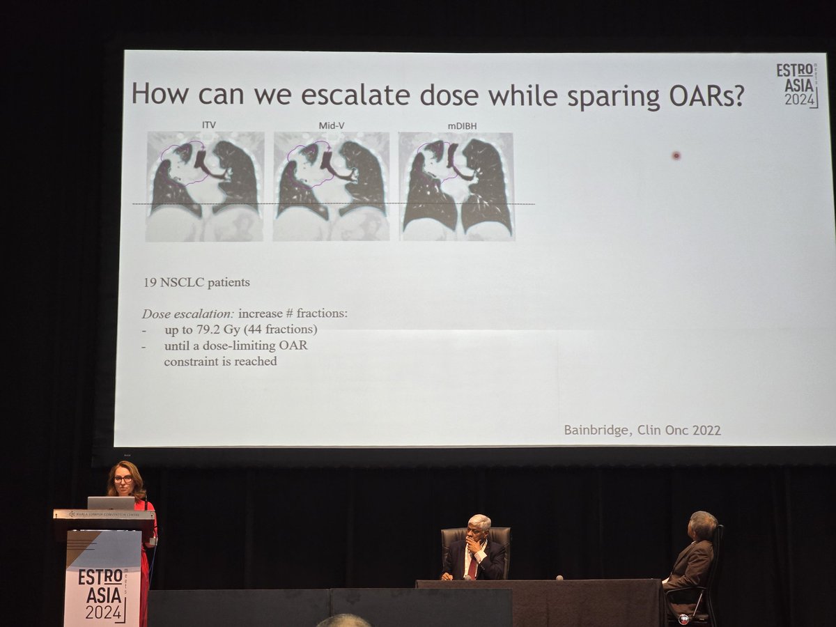 schin_au's tweet photo. At #ESTROAsia24, @marianneaznar from @RT_physics @TheChristieNHS discusses radiotherapy motion management. Need to account for inter and intra fraction variation for breath hold RT. Motion management and adaptive techniques may allow safer delivery of dose escalated RT #radonc https://t.co/5FIRDWYyl5