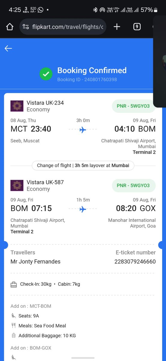 Btfflux's tweet photo. @airvistara @Flipkart I pre-booked 40kg baggage for Muscat-Goa, but Vistara couldn't see it at the airport. Had to pay 55 OMR to upgrade to business class for the luggage, even though the flight was almost empty! Flipkart also wrongly demanded extra fees. #CustomerServiceFail https://t.co/8VVbP29ft4