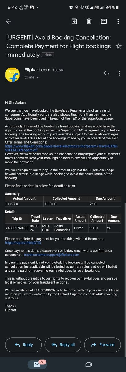 Btfflux's tweet photo. @airvistara @Flipkart I pre-booked 40kg baggage for Muscat-Goa, but Vistara couldn't see it at the airport. Had to pay 55 OMR to upgrade to business class for the luggage, even though the flight was almost empty! Flipkart also wrongly demanded extra fees. #CustomerServiceFail https://t.co/8VVbP29ft4