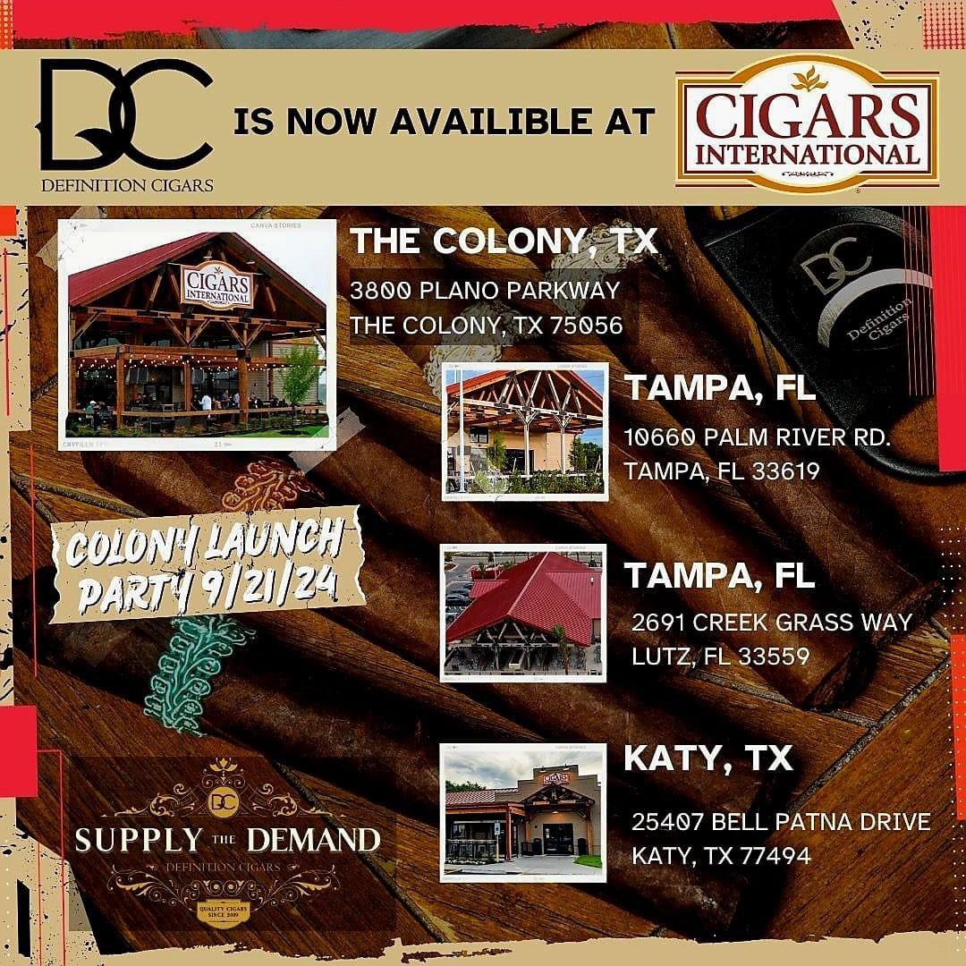 DefinitionCiga1's tweet image. You will be able to purchase Definition Cigars at 4 #cigarsinternational retail locations.

Locations listed below:

CI Colony: Cigars International The Colony, TX
CI Katy: @Cigarsinternationalkaty
CI Lutz: @cigarsinternationallutz 
CI Tampa: Cigars International Tampa, FL