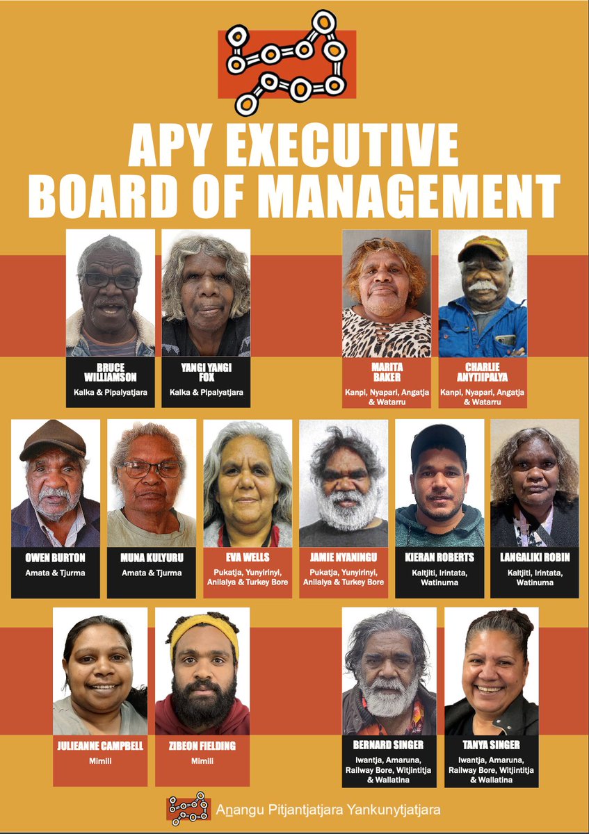 APY_Lands's tweet photo. Please join us in congratulating and welcoming the newly elected APY Executive Board of Management! Representing the voices and aspirations of our community, the board is composed of seven male and seven female representatives from the seven electorates for a term of three years. https://t.co/oy0l9KNqss