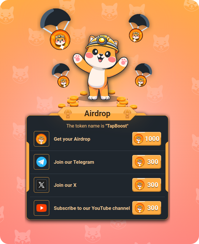 TapGameNFT's tweet photo. ๐ TapBoost Pre-Launch! ๐
Earn TapBoost tokens with our new Airdrop system! Complete tasks and get rewards. Plus, every tap = 1 TapBoost token! ๐ธ
๐ Donโt miss outโstart earning now! ๐
#TapBoost #Airdrop #CryptoGaming #TapGameNFT #SHIB #CryptoGaming #WinBig #NFTGaming #NFT https://t.co/vfoCar64uz
