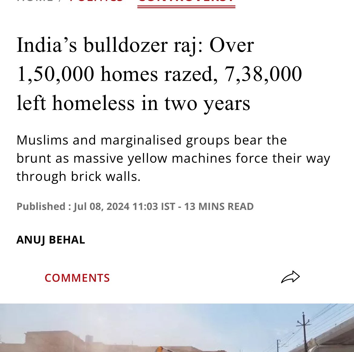 RanaAyyub's tweet photo. Majority of the homes razed in ‘bulldozer justice’ belong to Muslims and marginalised groups. In many cases the officials bulldoze the homes of those protesting against hate speech, mob violence and ‘activism’

Will the judiciary intervene or will the Kangaroo courts prevail ? https://t.co/u6VDFzqe9t