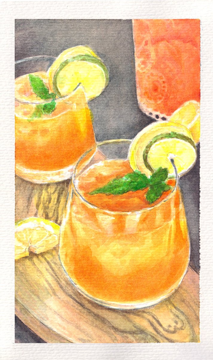 Got gifted a #TokyoFinds #watercolour sketchbook. Haven't tried #painting #beverages so tried with this image i found on Pinterest. Also got new paints so tested it out with this one. Bought <a href="/pelikan_company/">Pelikan</a> 24 colours set at cwart bangkok . It was such a good buy! 

4.5 x 7.7"