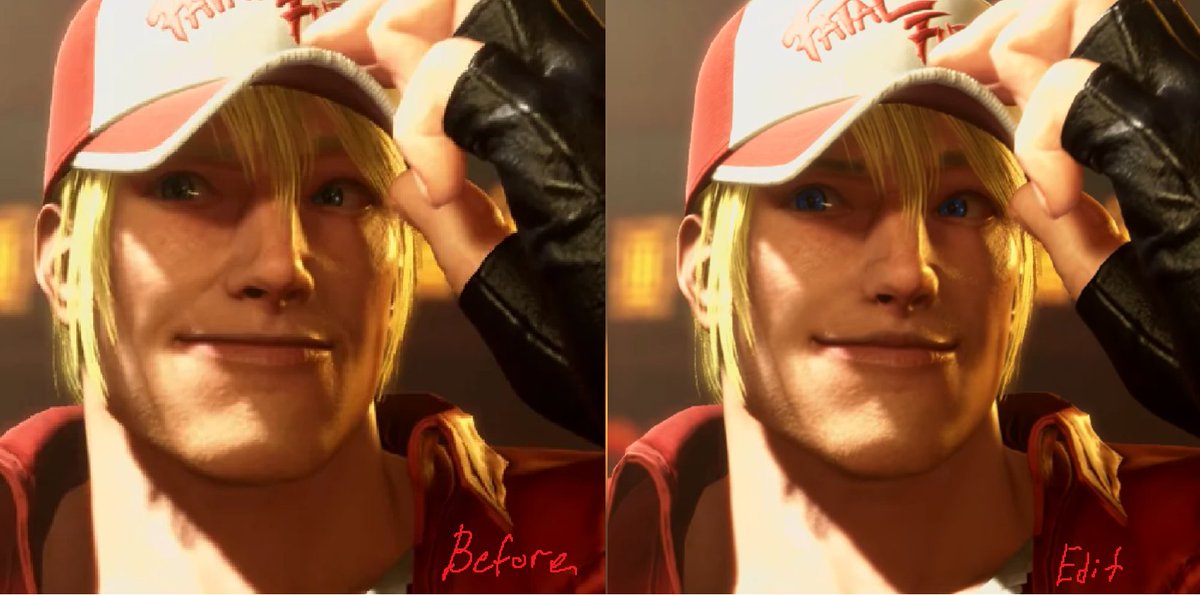 gengaribaldo's tweet photo. Man this guy on Reddit just fixed Terry's face in SF6! https://t.co/30voF5AAmC

He's a 3D Character modeler and game dev, and the main things he changed was:

- Eyebrows darker ✅ 
- Balanced the lip shapes ✅ 
- Toned down the NOSE ✅ 

Hire this guy @CapcomUSA_ @StreetFighter https://t.co/G4V79R0BYD