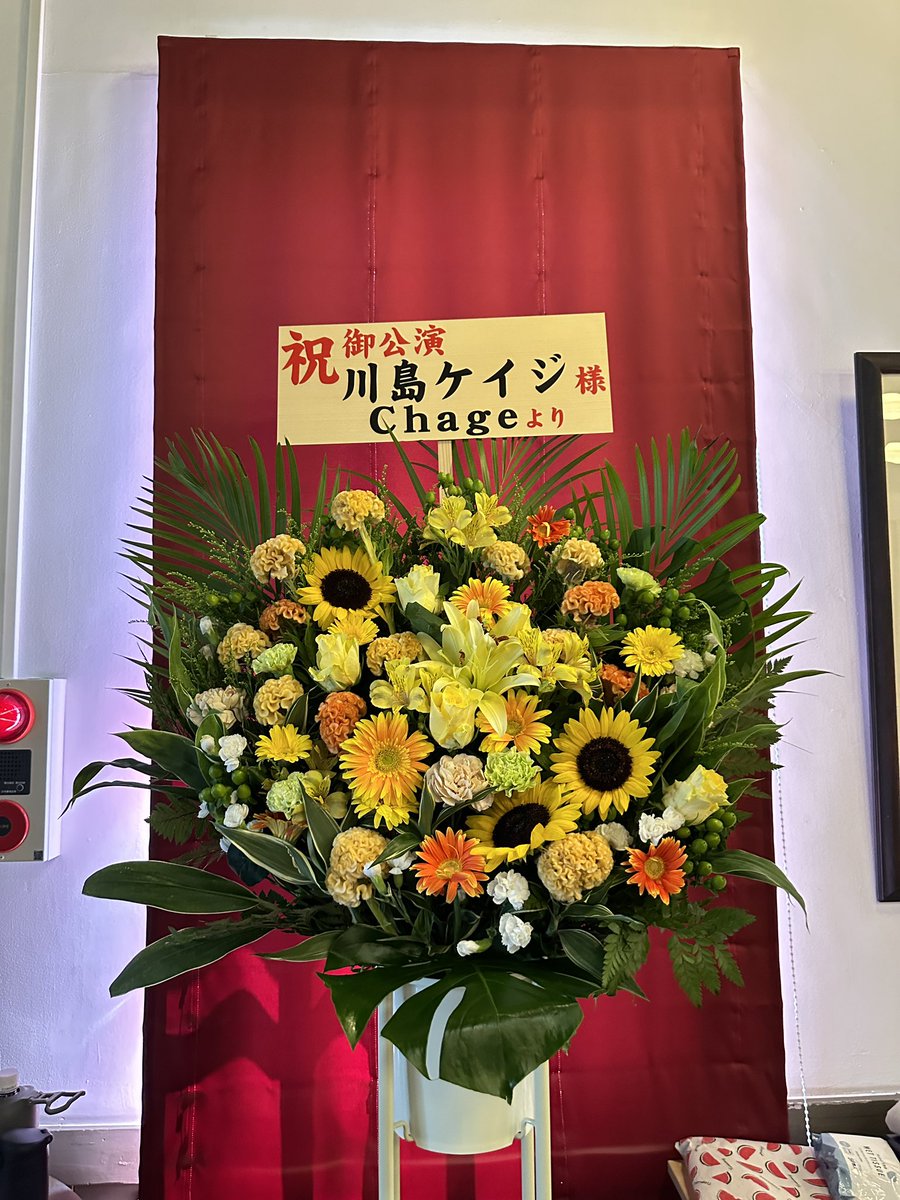 keijikawashima's tweet photo. Chageさん
45周年おめでとうございます！

そして本日のライブ会場に届いた
素敵なお花のサプライズに感動です
Chageさんありがとうございます🌻 https://t.co/z1IrZ5vuNB