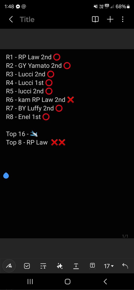 One Piece Sydney Regional Aug 24
Deck: Lucci
4th in swiss 
Lost in top 8

Shoutouts to the boys I travelled with and <a href="/kamstephen_420/">Kam Stephen 420</a> For going b2b with me.

List felt solid. Missed some more 2ks in top 8 vs law, but the count was great vs everything else.

3 peat in NZ 🤔