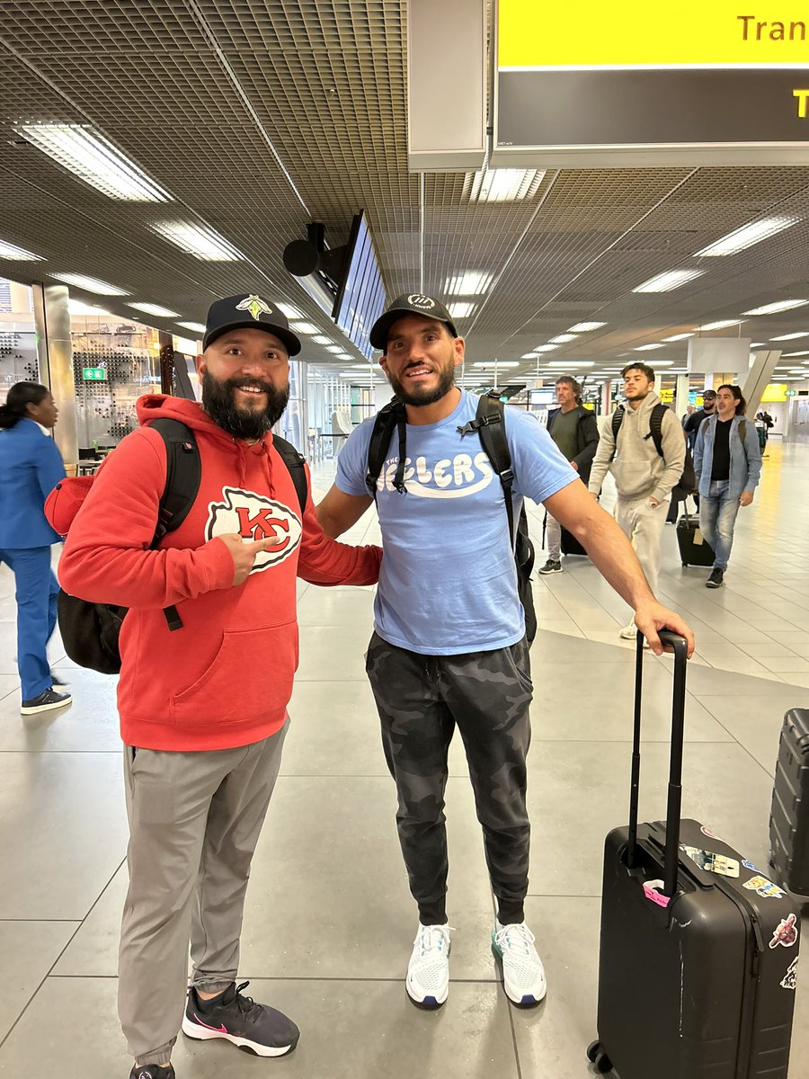 art_portillo's tweet photo. So far on this tour Amsterdam has been the coolest show we’ve had, makes it even cooler when you meet two of the best wrestlers in the world at the airport! @JohnnyGargano and @CiampaWWE https://t.co/YzCFIOgun4
