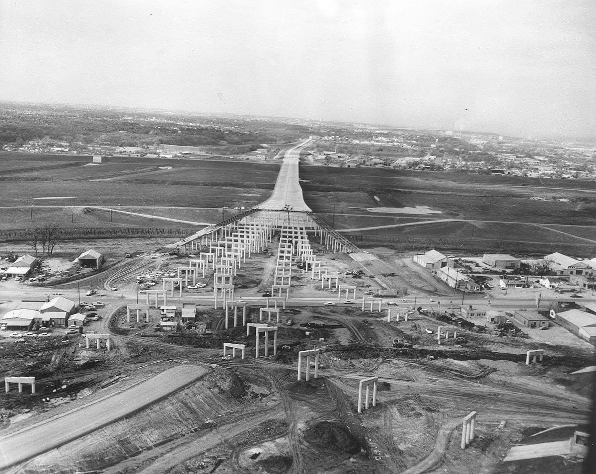 ikebams's tweet photo. DFW toll road construction looking west. (1957)…Legend has it, still under construction.🚧 #HistoricDallas https://t.co/MIoMfC4Fg0