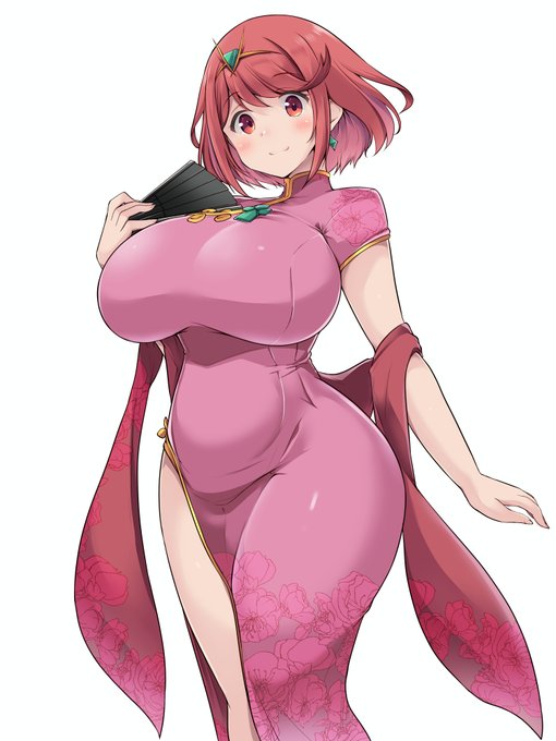 チーパオが流行っているらしいのでホムラに着てもらいましたお絵かき 