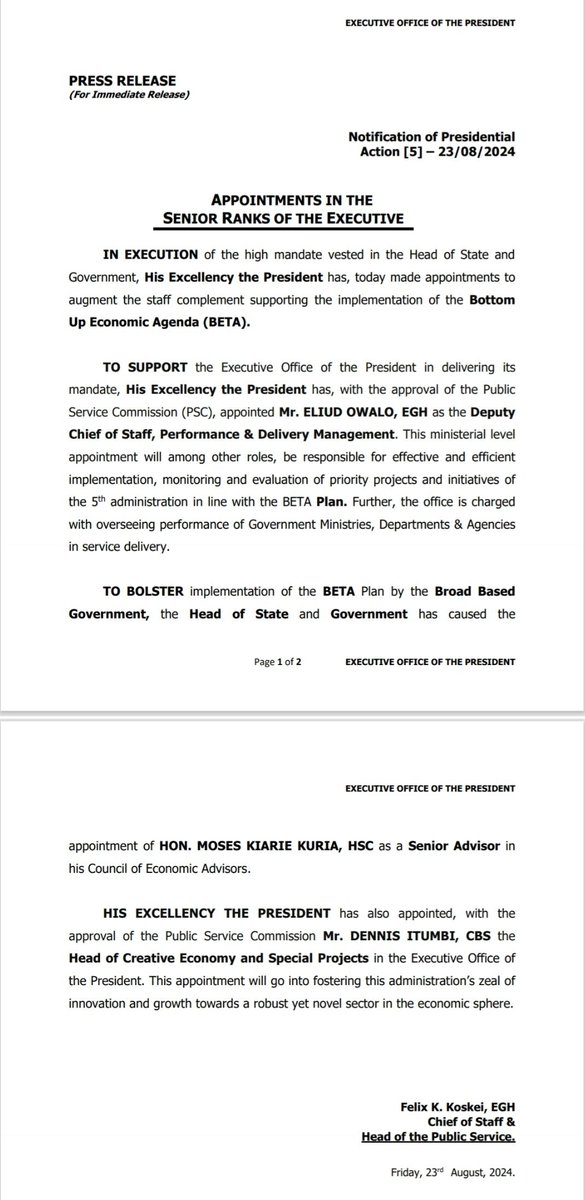 ossure's tweet image. Congratulation @EliudOwalo on your appointment. Go yee and serve the Country dilligently