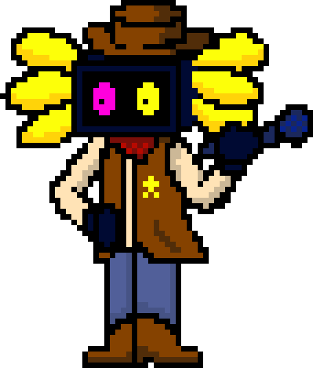 GunWizardRaidar's tweet photo. My take on Tenna, since a lot of people theorize that the secret boss would be the flower or friend inside me, I'll take the different route where both of those aspect are actually the main boss (right is Tenna the host and left is Tenna's Friend the Co-Host) #DELTARUNE #chapter3 https://t.co/nLZ04xftwc