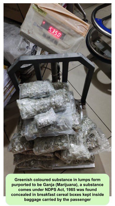 mumbaicus3's tweet photo. On 24 Aug 2024, CSMI Airport, Mumbai, Zone-III seized NDPS Goods purported to be Marijuana (Ganja) net wt.  4.890 Kg, valued at Rs. 5 Crores approx. The contraband was  found concealed in breakfast cereal boxes.  01 Carrier Pax along with 02 receivers have been arrested. https://t.co/IFgVBoY2op