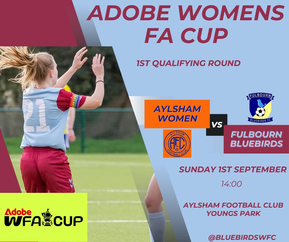 bluebirdswfc's tweet photo. We can finally say we are 7οΈβ£ Days away from the start of our 24/25 season! and itβs a big one to kick off with in the @AdobeWFACup
@AylshamWomenFC vs @bluebirdswfc
#Bluebirds #Fulbourn #WomensFACup https://t.co/LFRTmB63J1