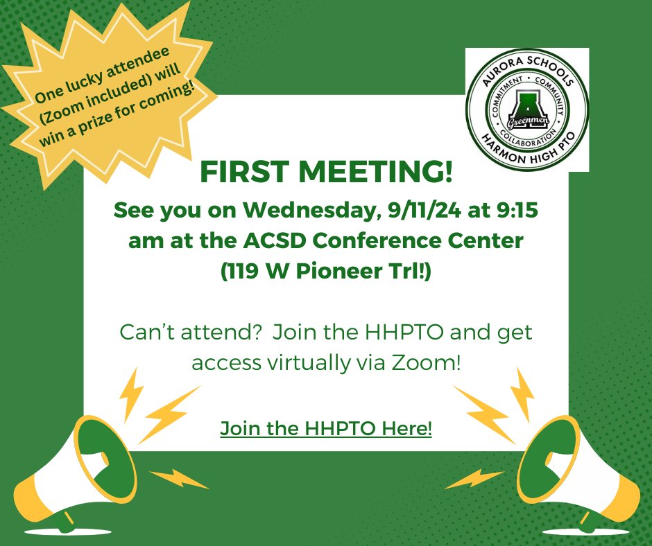 First Meeting of the Year: THIS WEEK!!!
There's so much already going on right now in AHS and HMS! Come hear about all the plans and opportunities HHPTO is planning for this year!