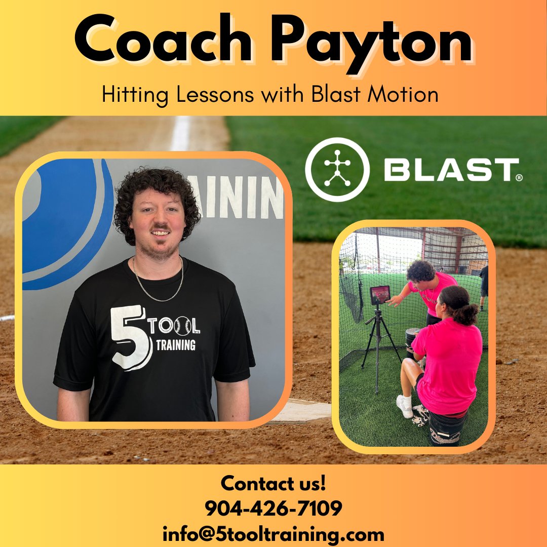 Our Blast Motion technology is up and running strong here at 5 Tool Training!!! Coach Payton, the director of this new program, has availability every week, Tuesday thru Saturday! 

Call us at 904.426.7109 to get on the schedule and make the most of this new technology!