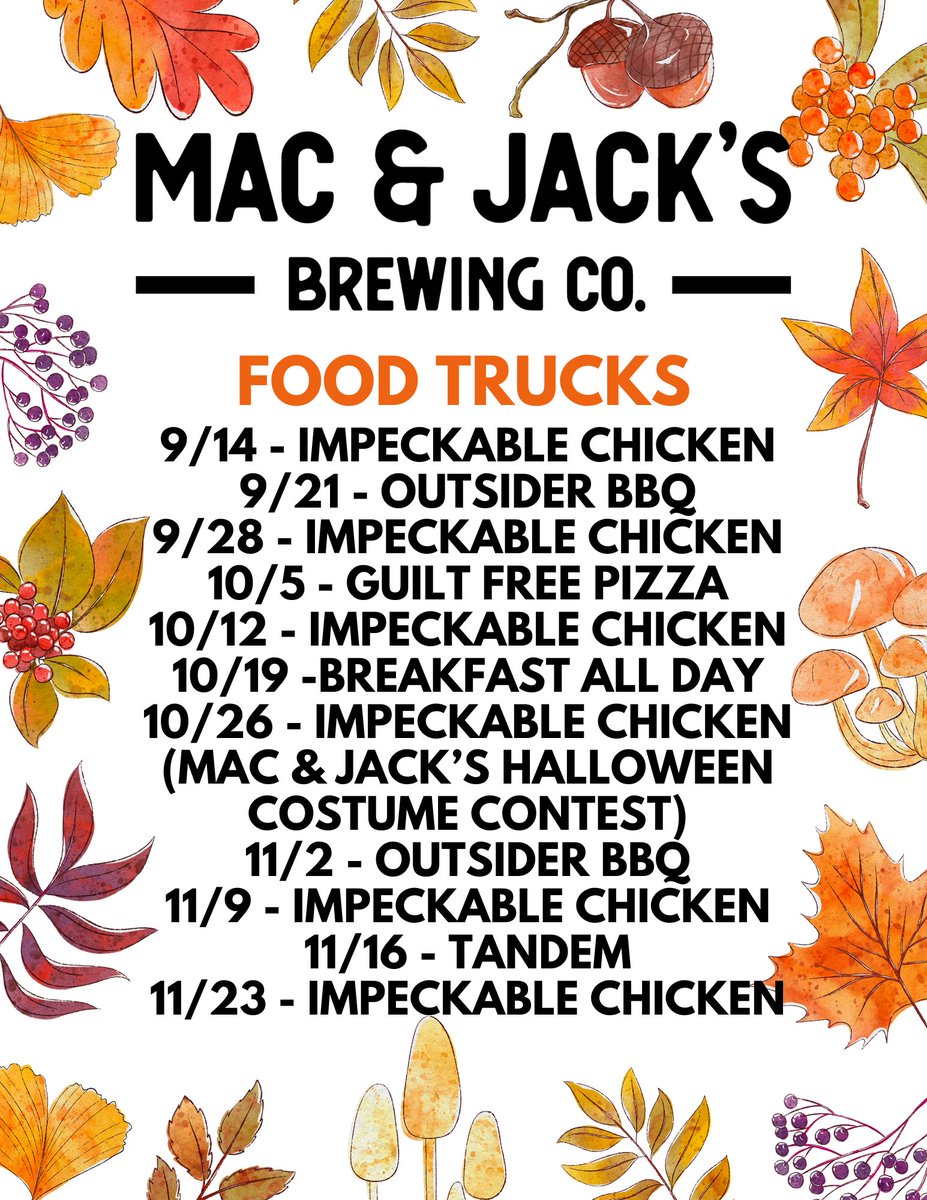 Here is our updated list of Food Trucks for the fall! 🍻🍗🐟