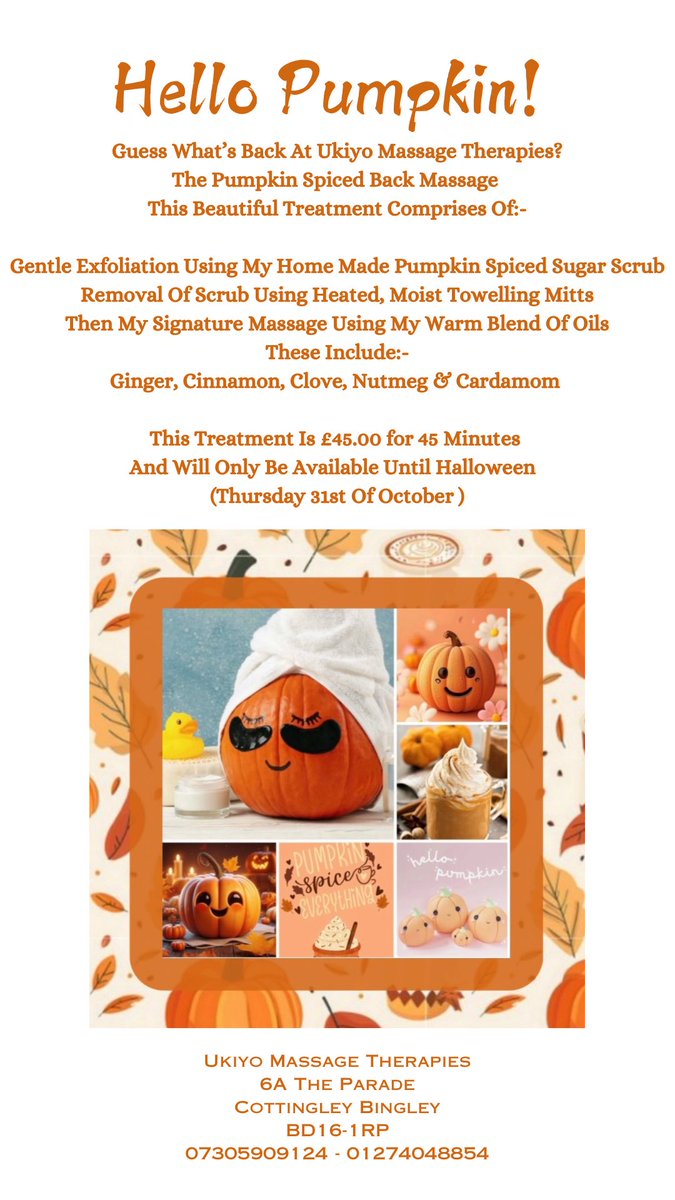 SCINCLINIC's tweet image. 🎃 New month, new treatments 🎃

The pumpkin spiced massage is back for a limited time only (31-10-24)

🎃 book your exquisite seasonal experience on 07305909234 🎃