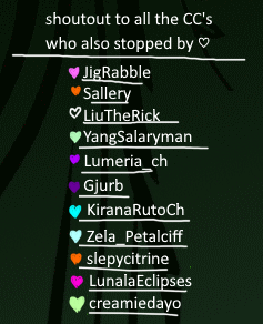 Thank y'all for choosin' me! <a href="/LiuTheRick/">LiuTheRick</a>, @YangSalaryman, @LunalaEclipses, and <a href="/creamiedayo/">Creamie 🥛🐾 On a hiatus (seiso arc)</a>!! Glad you chose me for a raid~

Apart from the CC's, thank you for to all my new roomies that've have absolutely spent their 2-10 hours with me on my long stream today ♡