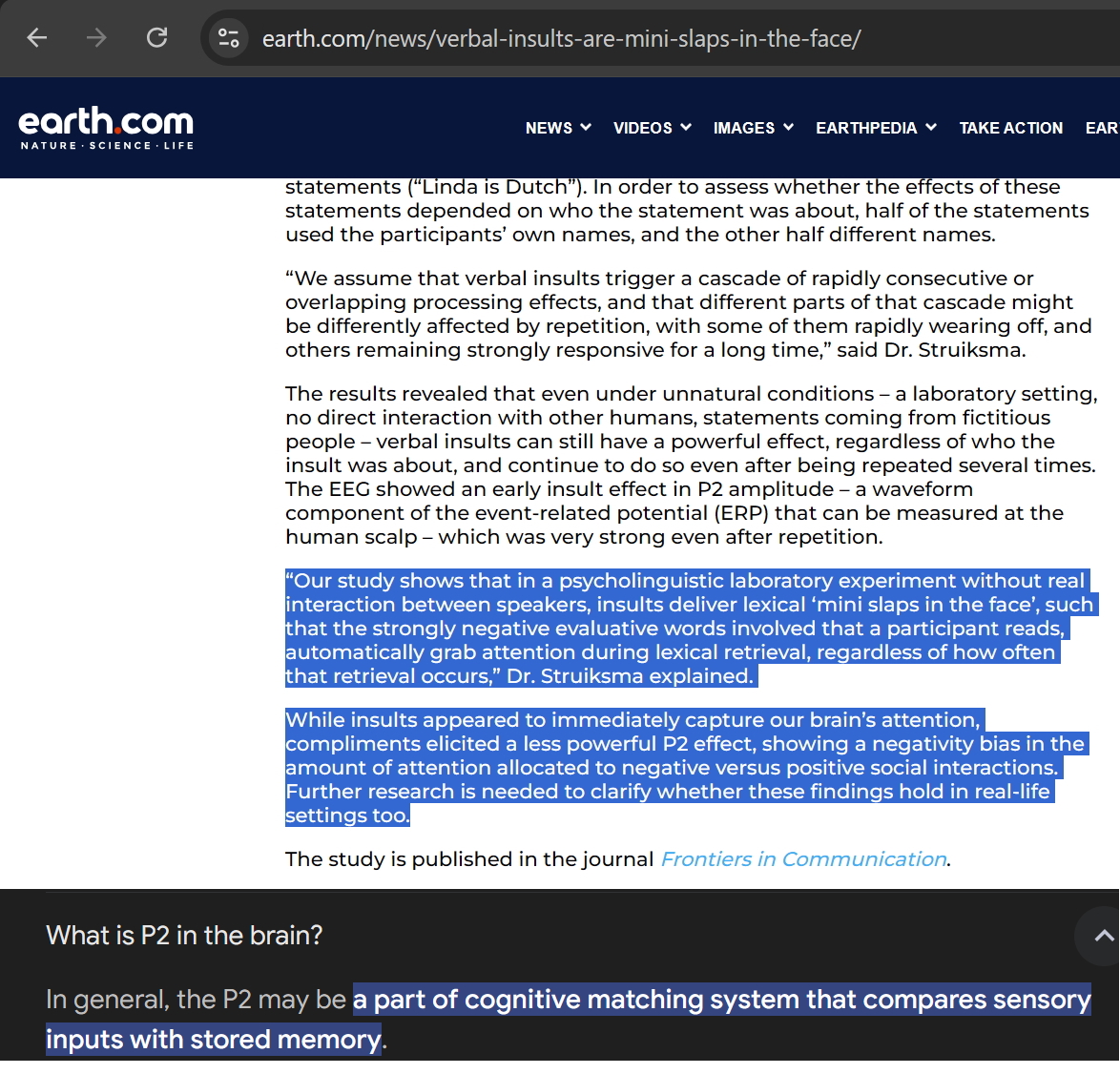 Arastirmaya gore pozitif algilara nazaran negatif algilar(birisinin kotu bir sey soylemesinden dolayi) beyni yoruyormus ve 'yuze kucuk bir tokat' gibi etki yapiyormus.