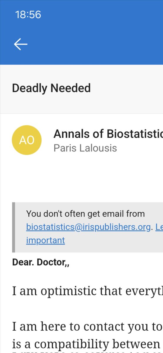 "Deadly needed" is a new level of salutation reached from a predatory journal 🤣