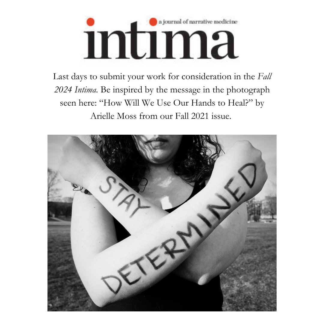 The_Intima's tweet photo. LAST DAYS TO SUBMIT YOUR WORK!
OUR FALL-WINTER 2024 CALL FOR SUBMISSIONS  IS OPEN UNTIL SEPTEMBER 16 (closing at 11:59pm EST). https://t.co/6iDAozSNkC