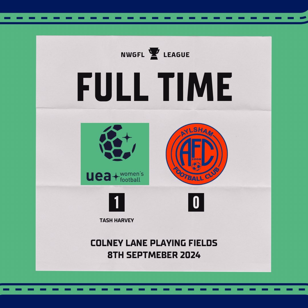 UEA Women's Football Club (@ueawfc) on Twitter photo Full time at Colney Lane!
A bullet header from Tasha Harvey gives us our first 3 points of the season! What a start!
Well played <a href="/AylshamWomenFC/">Aylsham Women & Girls FC</a> & see you again later in the season!๐๐ผ
#UpTheUs Full time at Colney Lane!
A bullet header from Tasha Harvey gives us our first 3 points of the season! What a start!
Well played <a href="/AylshamWomenFC/">Aylsham Women & Girls FC</a> & see you again later in the season!๐๐ผ
#UpTheUs