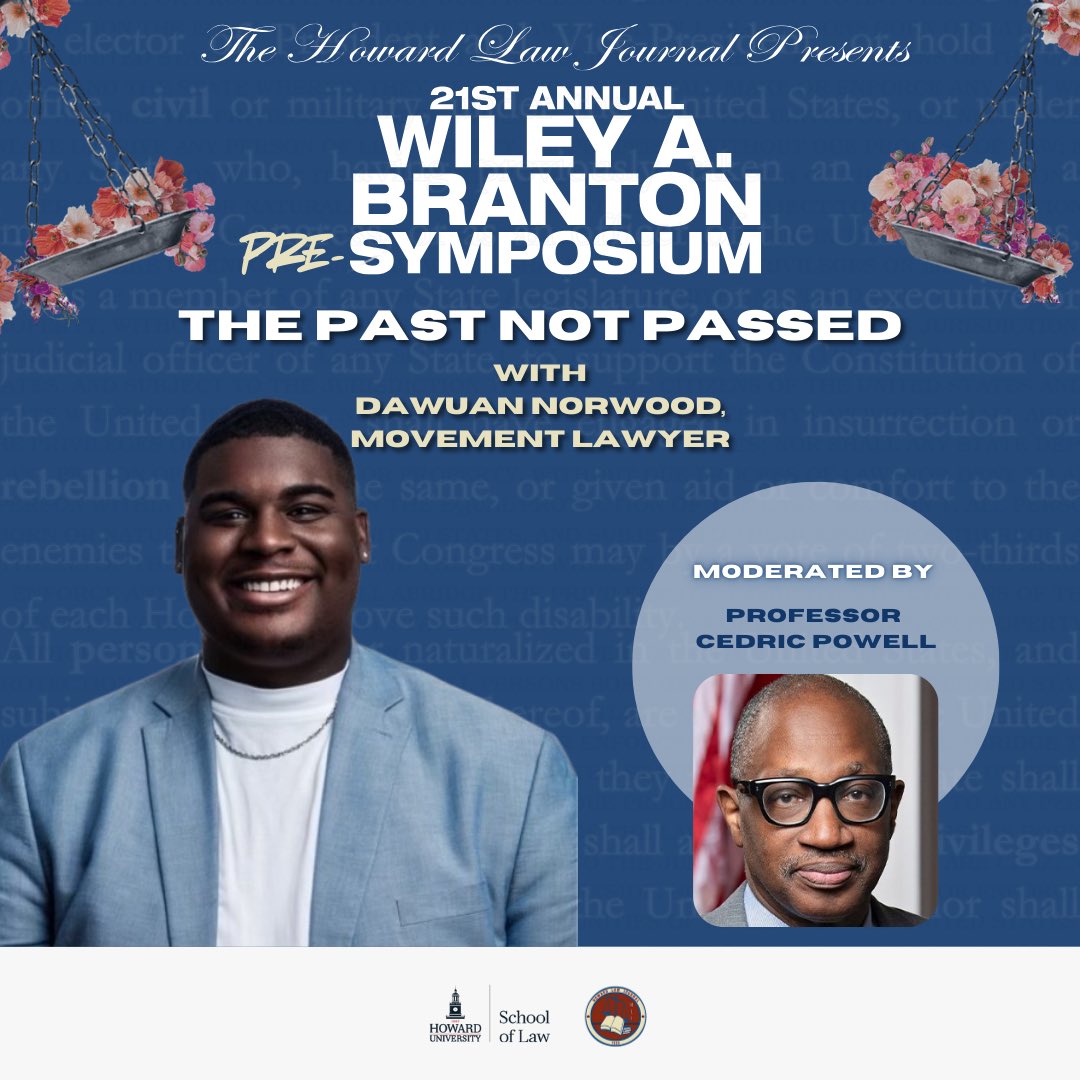 #BrantonWeek2024 begins with "The Past Not Passed,” moderated by Prof. Powell! Hear from Howard alum &amp; movement lawyer DaWuan Norwood. We will explore using our history as a tool to navigate the future. 📅 Tues, Oct 1, 12:40-1:30 in HH3. See you there!