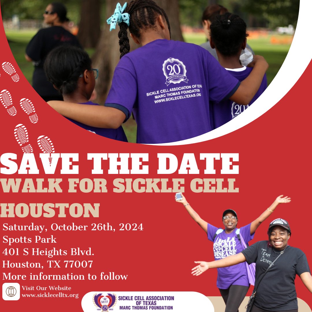 Attention Houston sickle cell community: Prepare for Walk for Sickle Cell 2024! Mark your calendars—more details on registration will be available soon! #walkforsicklecell2024
