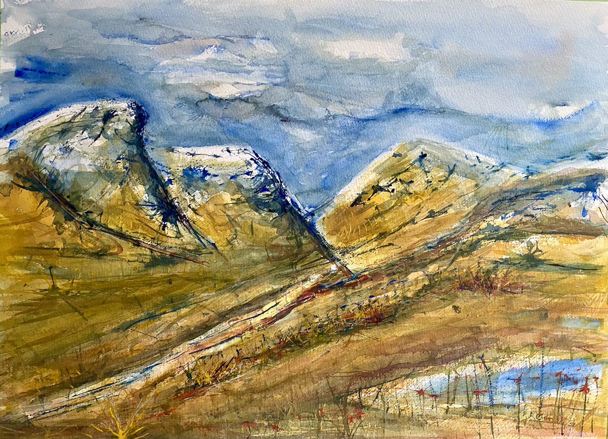 Watercolour Painting based on a sketch I did now in GlenCoe in January 2022. #kunst #glencoe #art #RonanCahill #ochre #cadmium