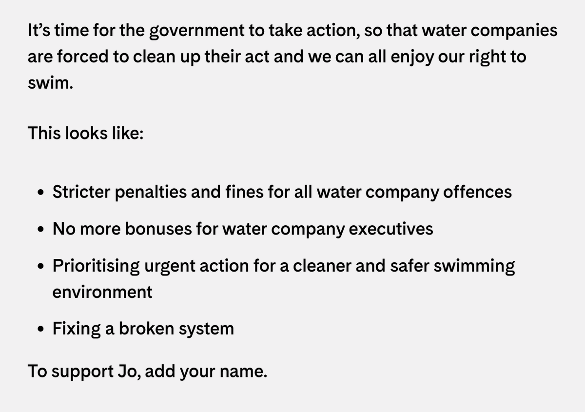It’s time for water companies to clean up their act.

We’re taking our petition to Downing Street on Tuesday – make sure your name is on it: goodlaw.social/jk4n