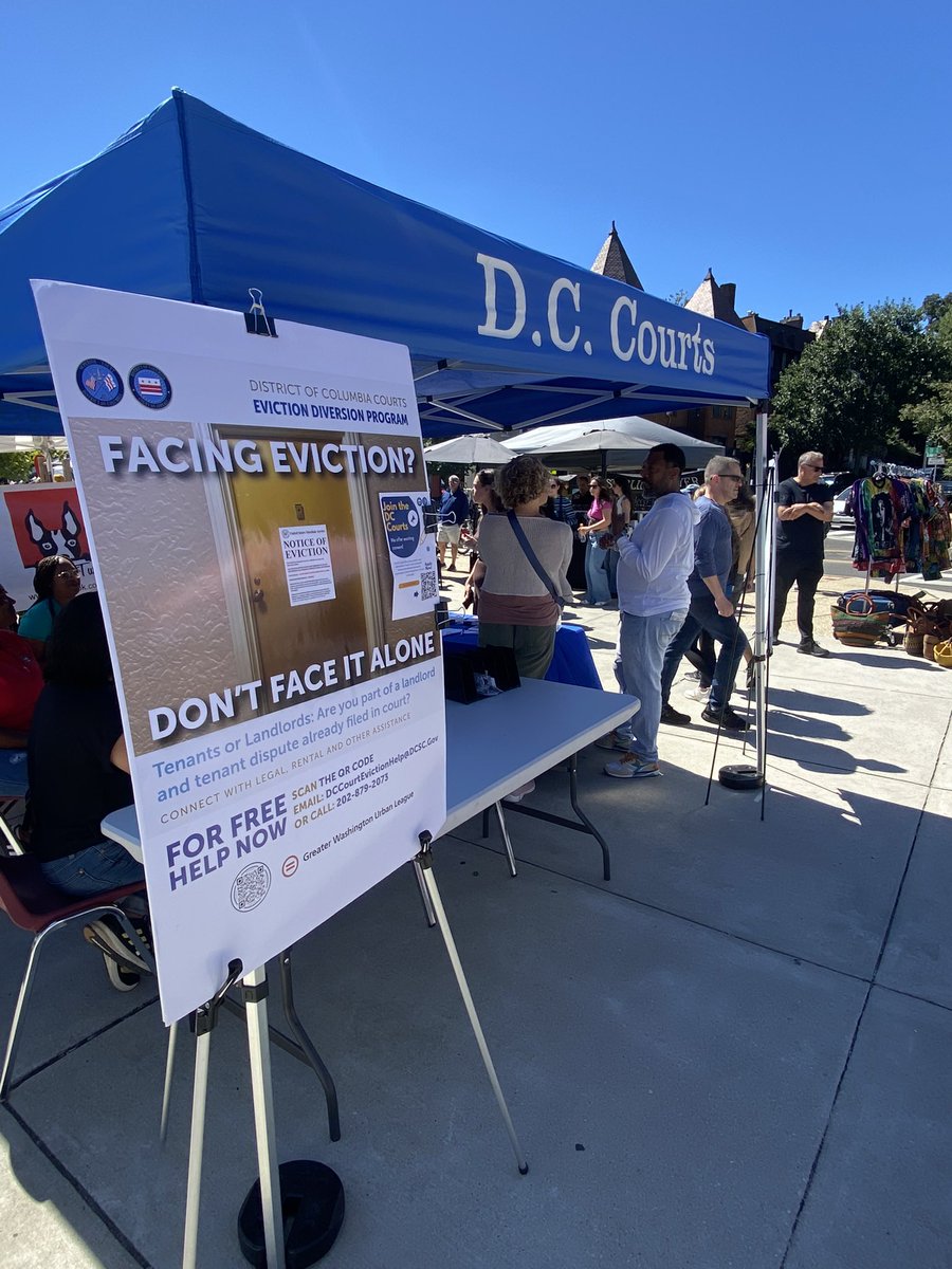 DC_Courts's tweet photo. Facing eviction - with a case filed in DC Superior Court? We are here to help. Come hear all about our Eviction Diversion Initiative today at #AdamsMorganDay. 

https://t.co/Oeb3TGtRVI https://t.co/FyLTQ69XjZ