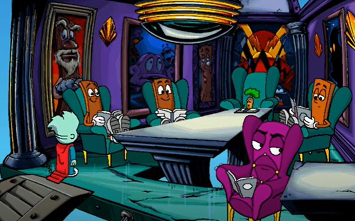 nomarsWFB's tweet photo. @notbigracks How is Pajama Sam 2: Thunder and Lightening Aren't so Frightening  "non-woke," that entire game pushes the climate alarmist green agenda. Not to mention Carrot's marxist takeover of the board https://t.co/RV96RKj2Es