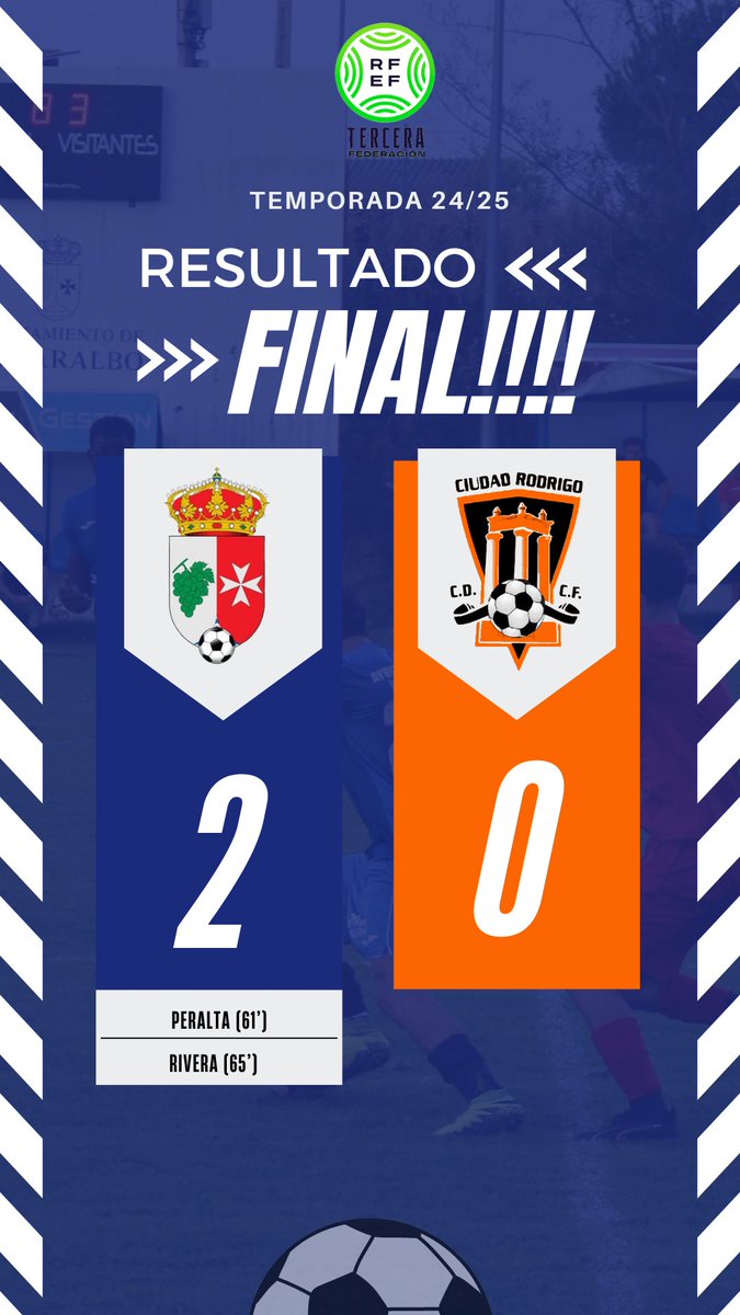 📍| Jornada 1 |

⚽️ ¡¡FINAL DEL PARTIDO!!

<a href="/cdvillaralbo/">VILLARALBO FUTORMES</a> 2 🆚 0 <a href="/crcf_oficial/">Ciudad Rodrigo CF</a>

Dar las gracias al <a href="/crcf_oficial/">Ciudad Rodrigo CF</a> , desearles mucha suerte en la temporada y ¡buen viaje de vuelta!🚌

🏟️ Los barreros 

#TerceraRfef
#vamosazules 💙⚽️